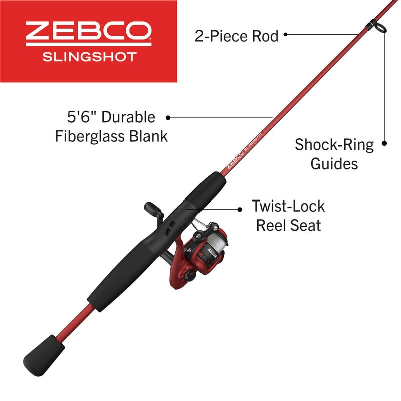 Zebco Slingshot Spinning Reel and Fishing Rod Combo, 5-Foot 6-Inch 2-Piece Fishing Pole, Size 20 Reel, Changeable Right- or Left-Hand Retrieve, Pre-Spooled with 8-Pound Zebco Cajun Line, Red - Image 2